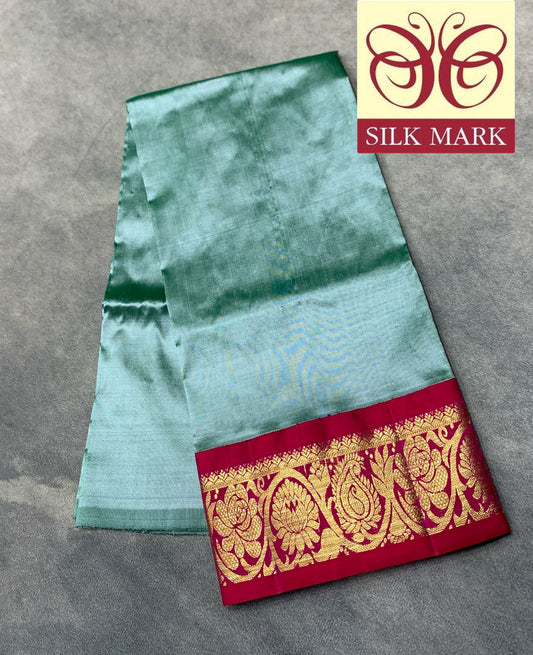 Greyish Blue Shade Pure Kanchipuram Kids Pattu Pavadai with Contrast Border for age 2 to 5