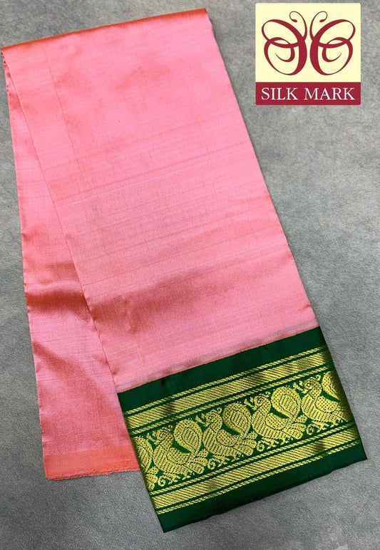 Baby Pink Shade Pure Kanchipuram Kids Pattu Pavadai with Contrast Border for age 2 to 5