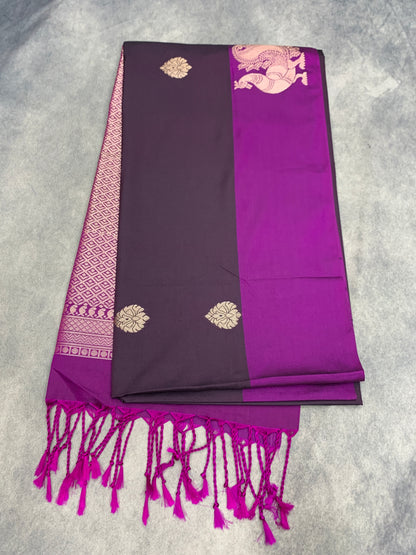 Art Silk Saree Dark Magenta Colour with Purple Colour Border
