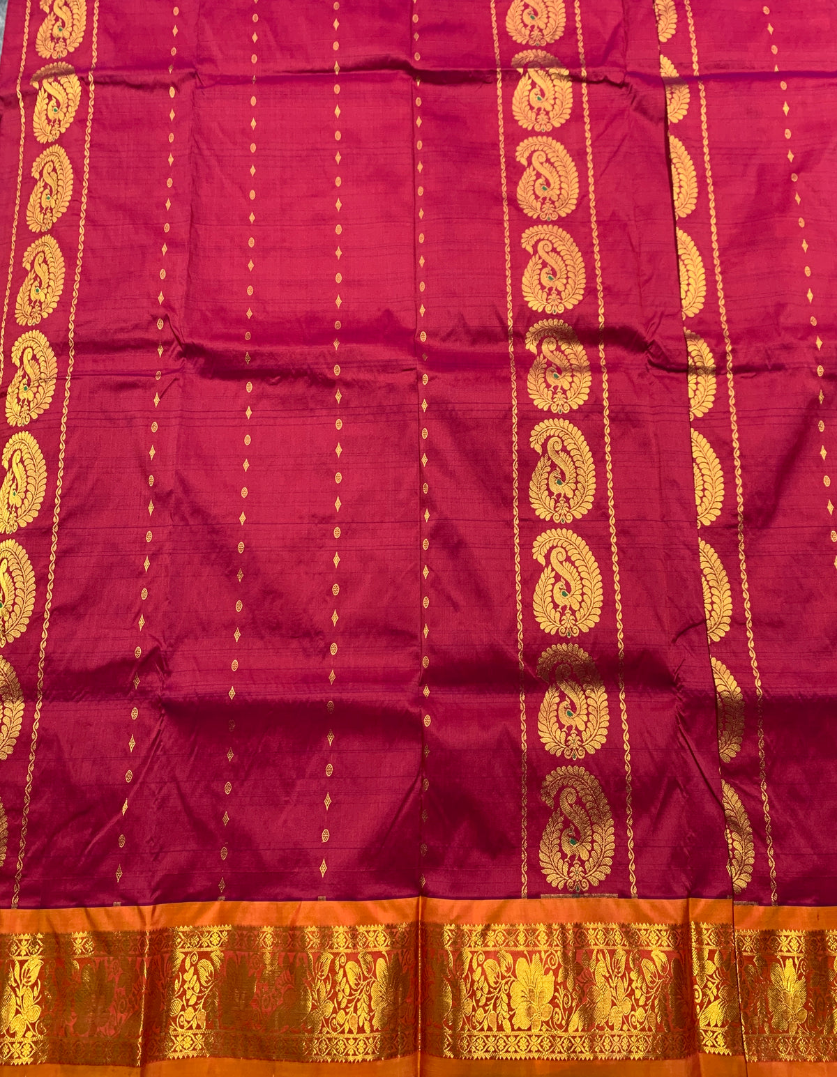 Magenta Pink shade Semi Silk Kids Pattu Pavadai with Contrast border for age above 10 years