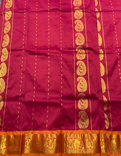 Magenta Pink shade Semi Silk Kids Pattu Pavadai with Contrast border for age above 10 years
