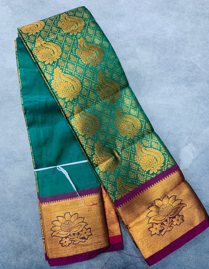 Vegan Silk Saree Rama Green Colour with Copper and Magenta Border