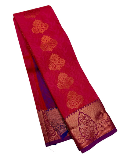 Vegan Silk Saree Pink Colour with Copper Border