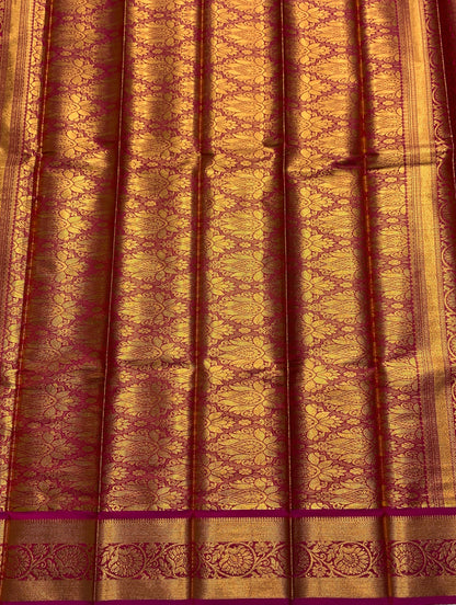 Vegan Silk Saree Golden Yellow Colour with Copper and Pink Border