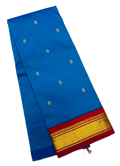 Pure Kanchipuram Silk Saree Blue shade with Maroon Border