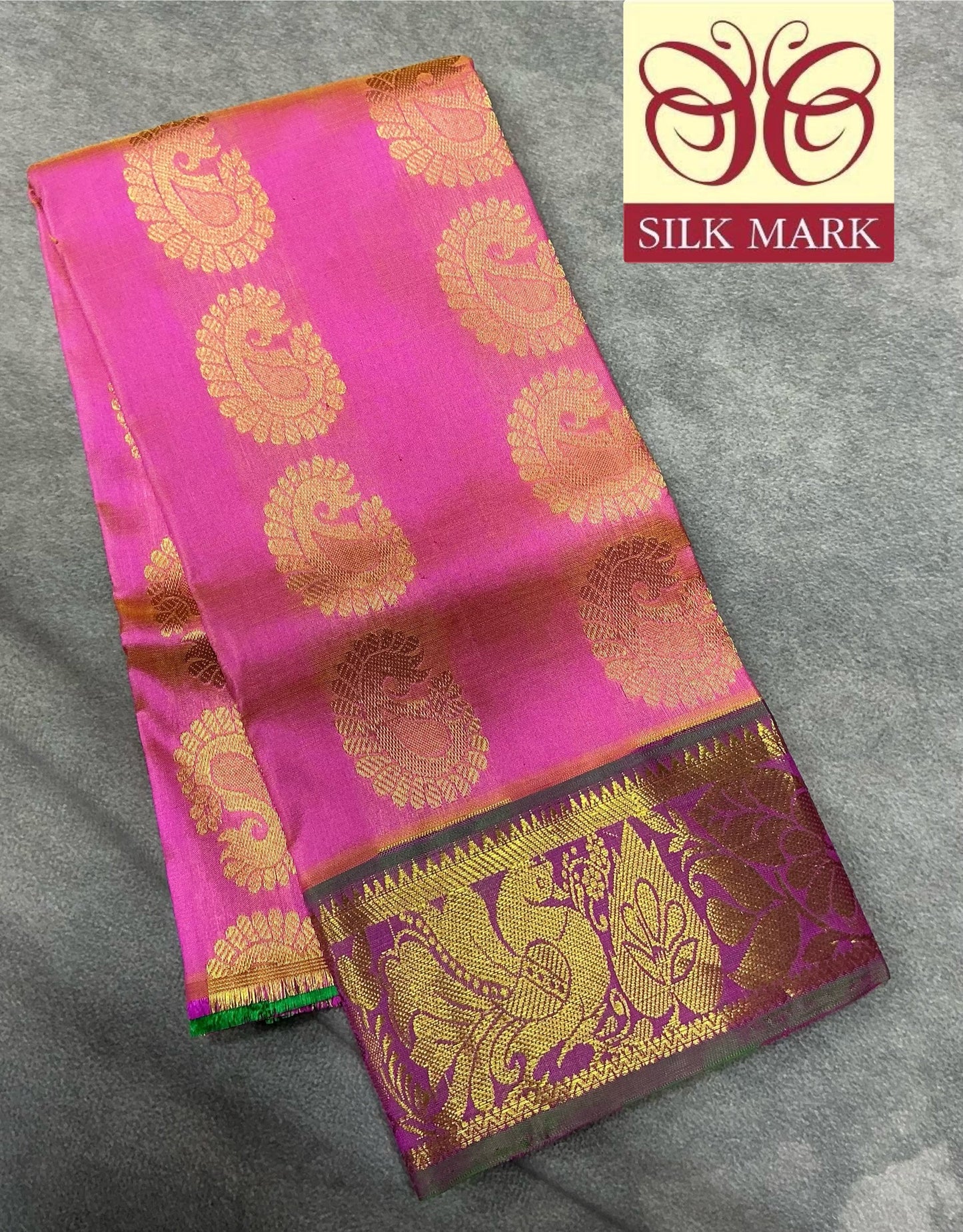 Pink Shade Pure Kanchipuram Kids Pattu Pavadai with Contrast Border for Newborn to 2 Years