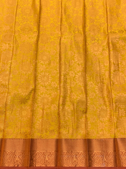 Vegan Silk Saree Yellow Colour Saree with Copper Border