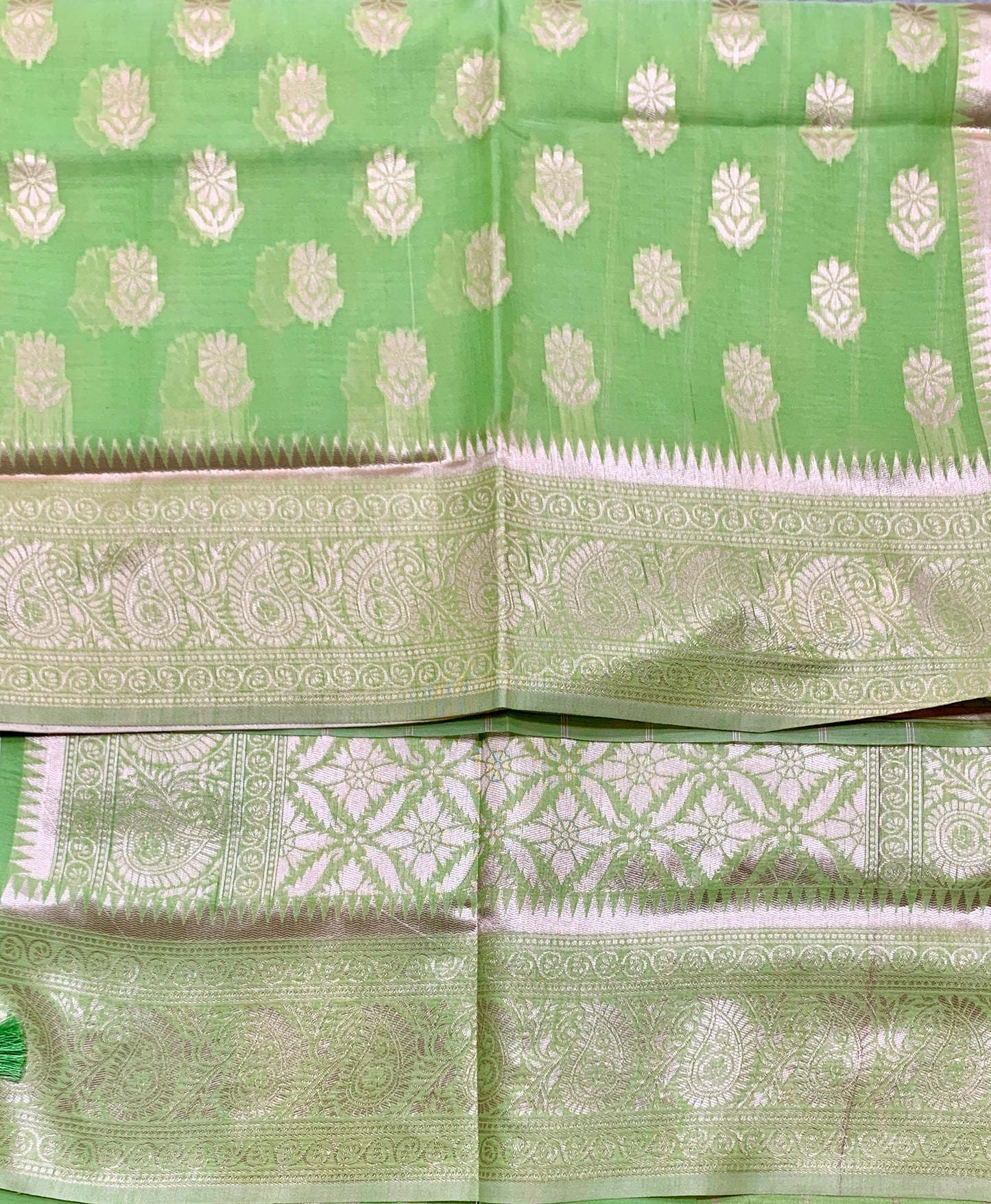 Banaras Katan Saree Light Green Colour with Katan Work Border