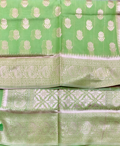 Banaras Katan Saree Light Green Colour with Katan Work Border