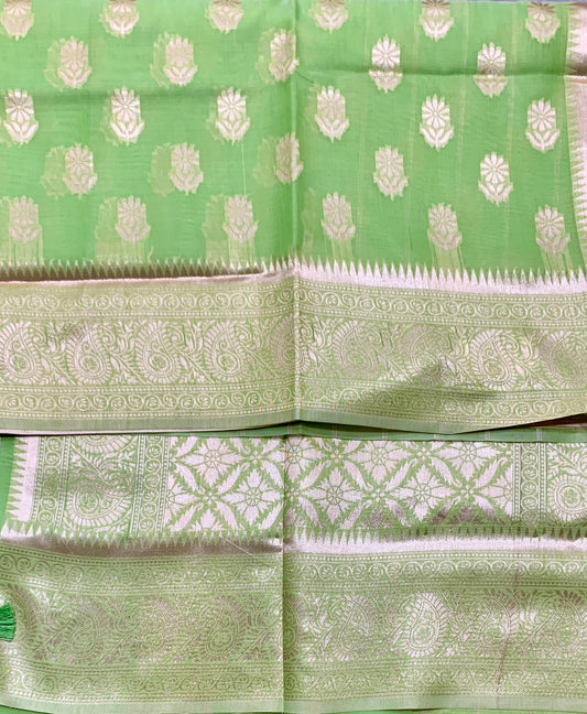 Banaras Katan Saree Light Green Colour with Katan Work Border