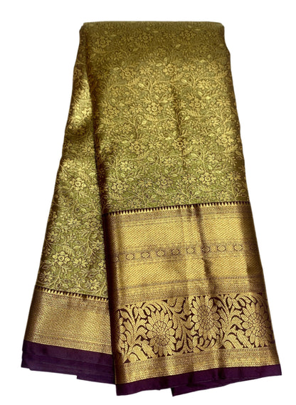 Brownish Gold Colour Soft Kanchi Tissue Pattu Saree with Brown Border