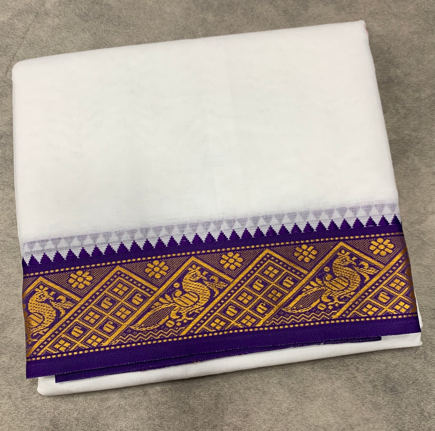 9X5 Cotton Dhoti White Colour with Violet and Pink Border with Angavastarm