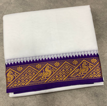 9X5 Cotton Dhoti White Colour with Violet and Pink Border with Angavastarm