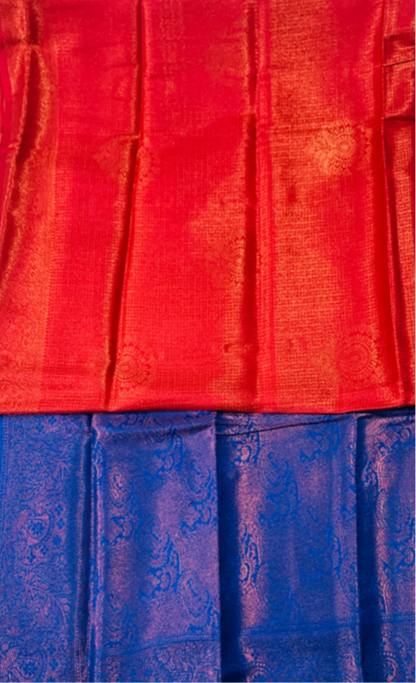 Red shade kuberra pattu with Blue Pallu