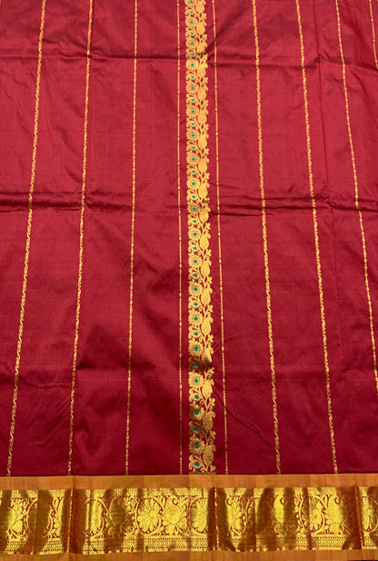 Maroon shade Semi Silk Kids Pattu Pavadai with Contrast border for age above 10 years