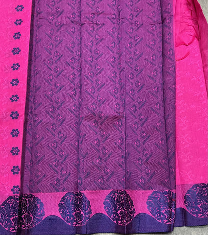 Pink Colour silk cotton Saree with Blue Border