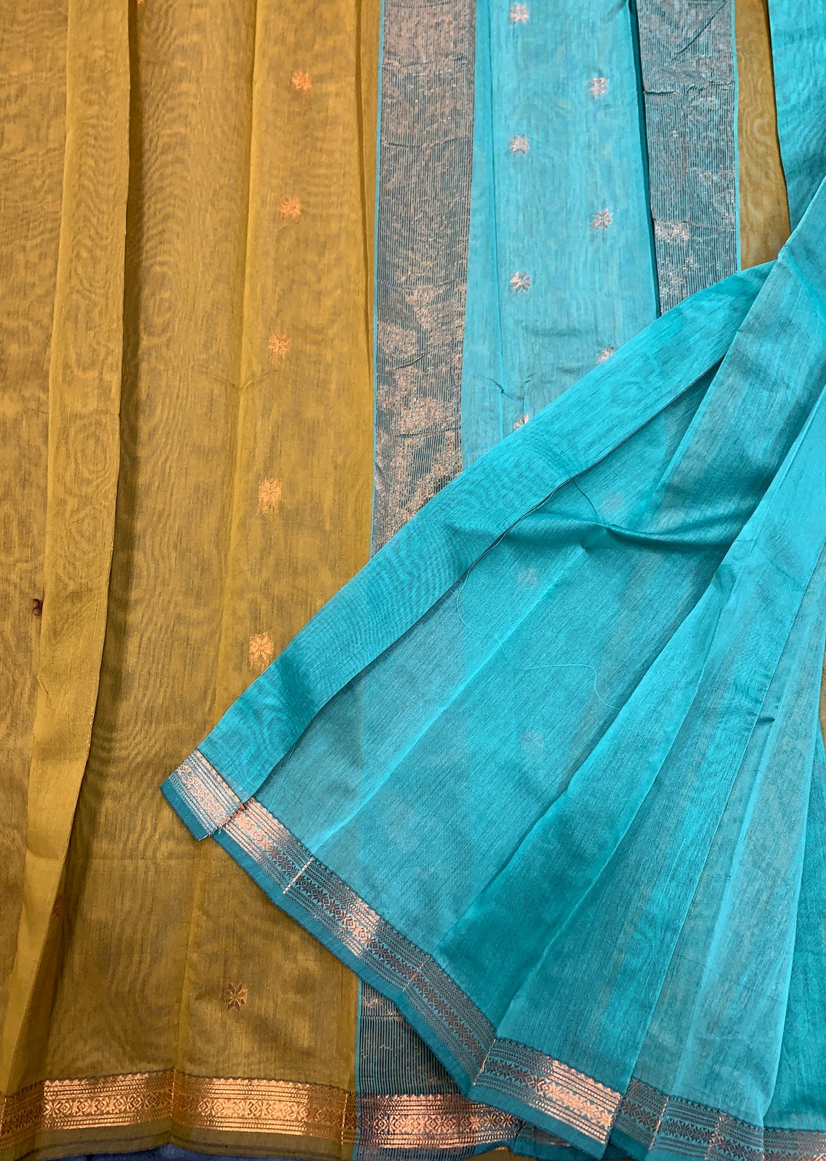 Golden Mustard Colour Silk Cotton Saree with Copper Zari Border
