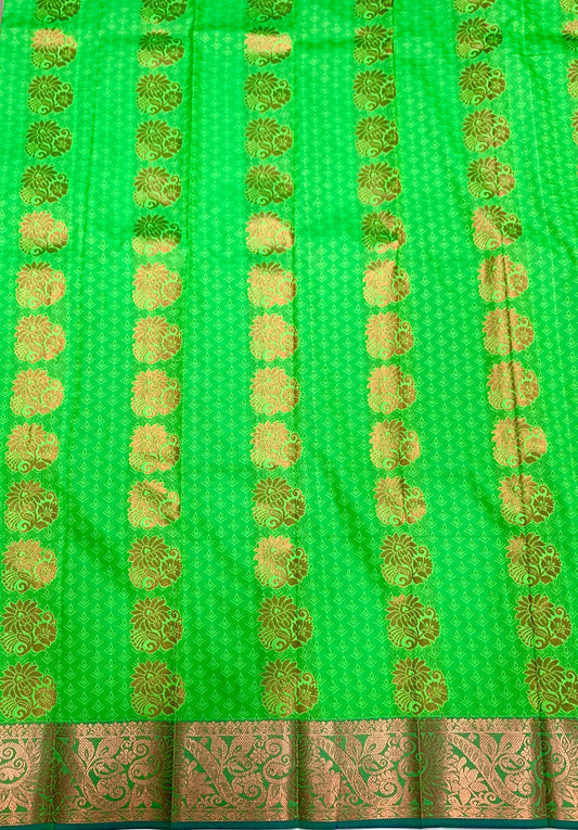 Vegan Silk Saree Apple Green Colour with Copper Border