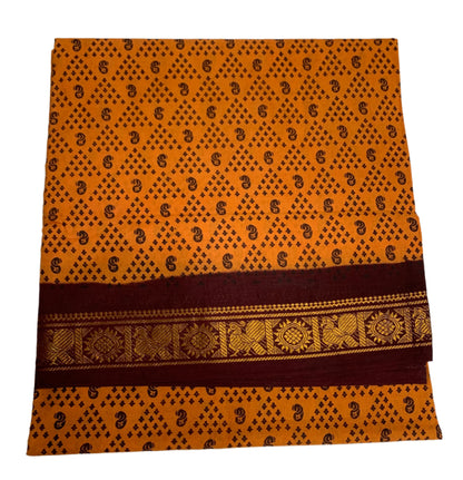 Chettinad Sungudi Cotton Russet Colour with Brown Border