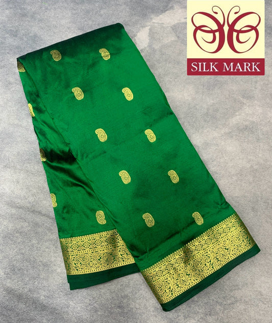 Pure Kanchipuram Silk Green Colour with Golden Colour