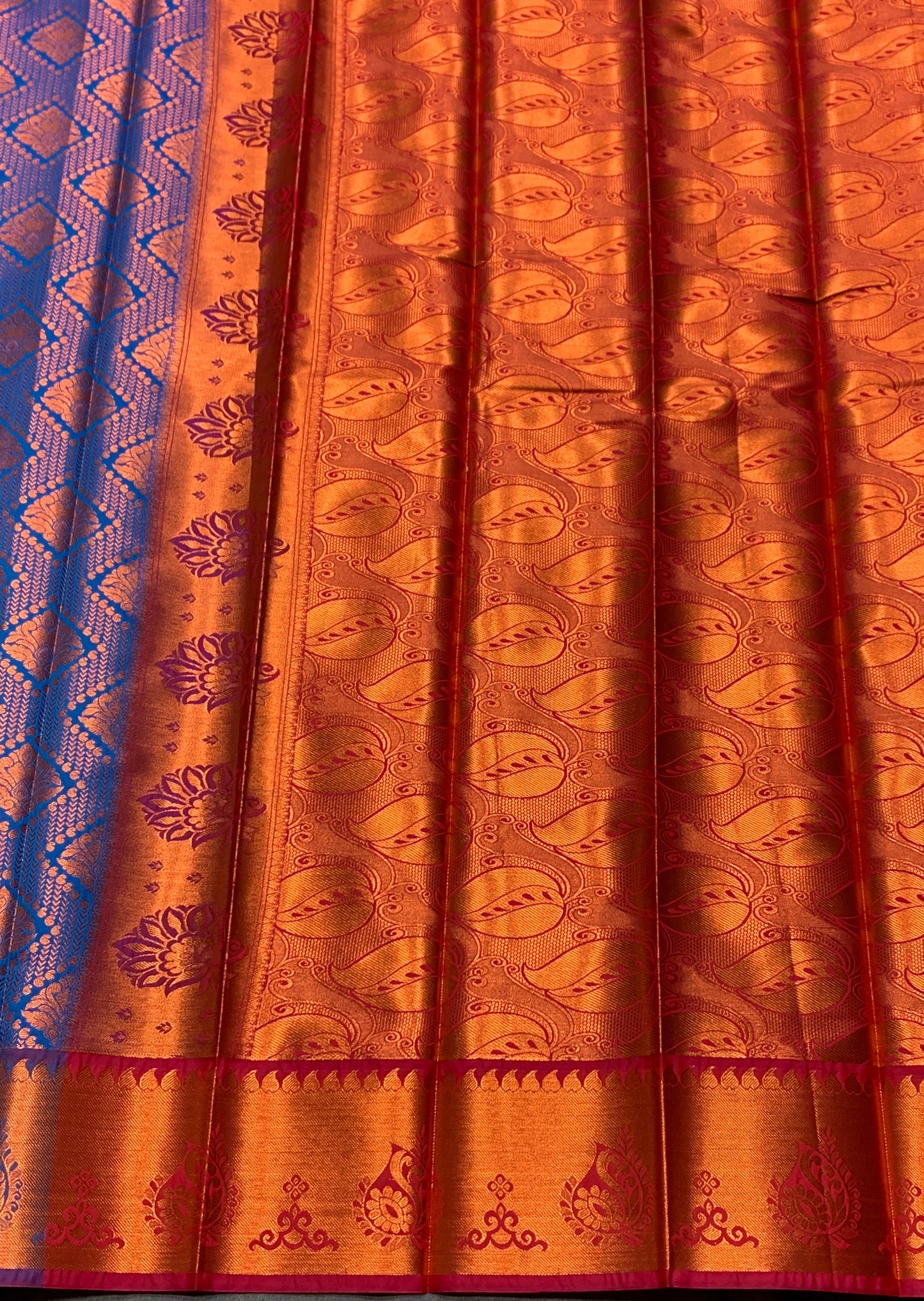 Vegan Silk Saree Sky Blue Colour with Pink and Copper Border