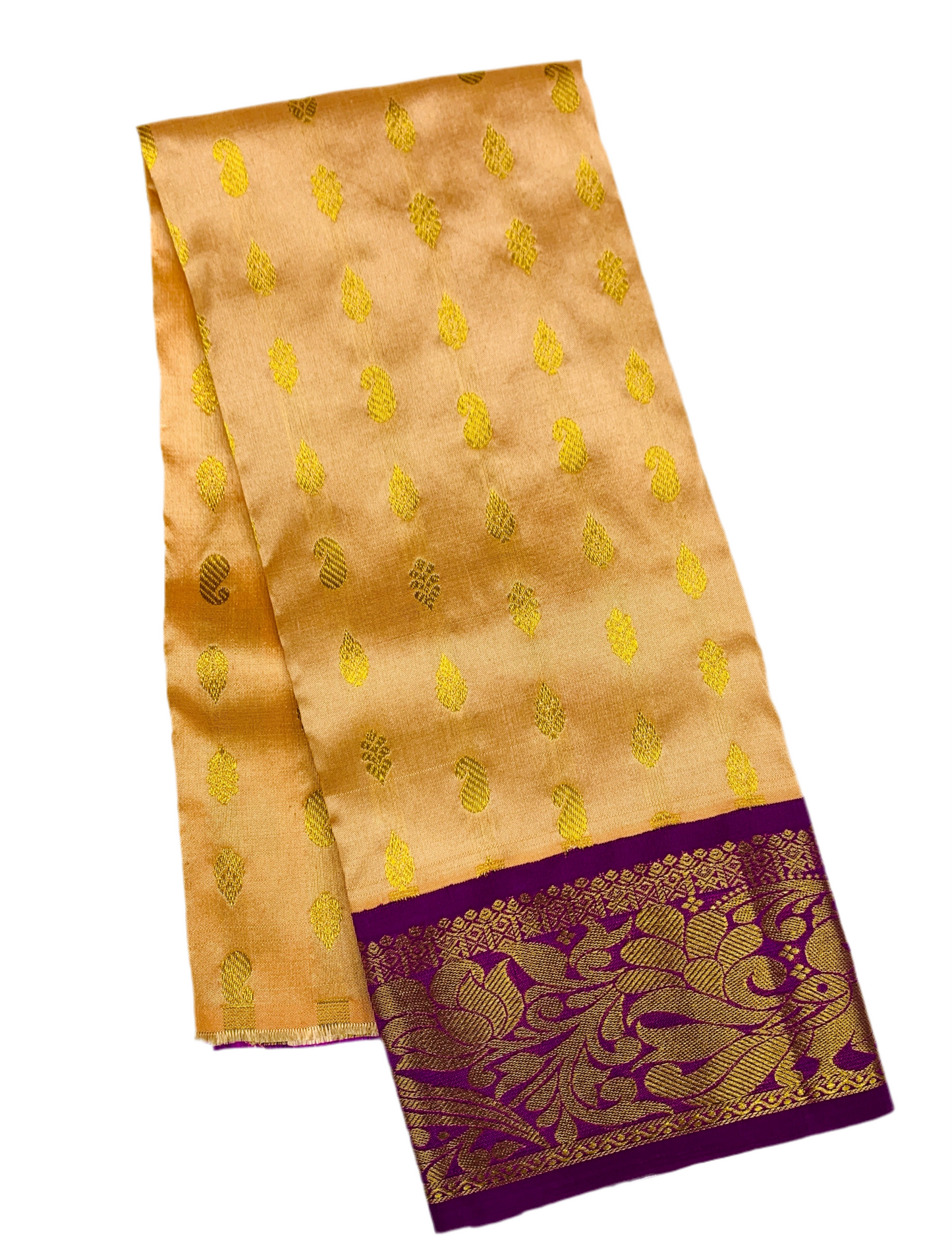 Sandal shade Pure kanchipuram Kids Pattu Pavadai with contrast border for newborn to 2 Years