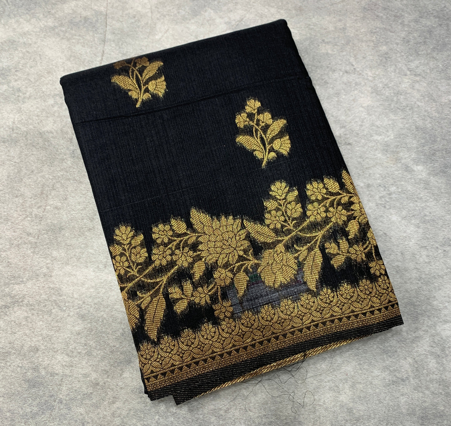 Kora Silk Saree Block Colour with Flower Design Border