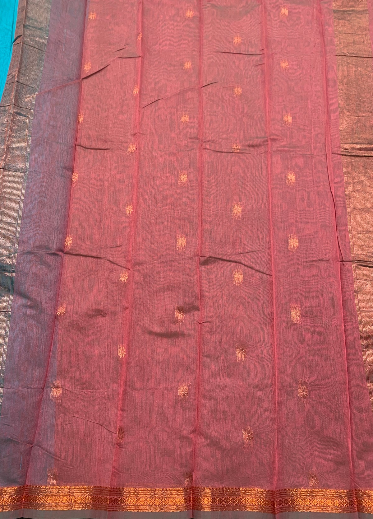 Sky Blue Colour Silk Cotton Saree with Copper Zari Border
