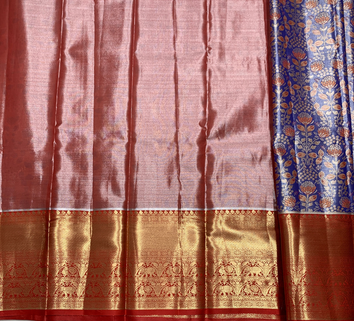 Blue Shade Vegan Silk Kids Pattu Pavadai with Contrast Border for age 2 to 5