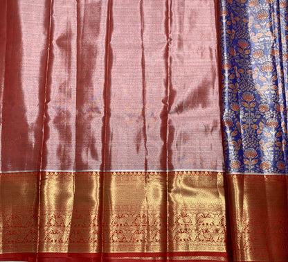 Blue Shade Vegan Silk Kids Pattu Pavadai with Contrast Border for age 2 to 5