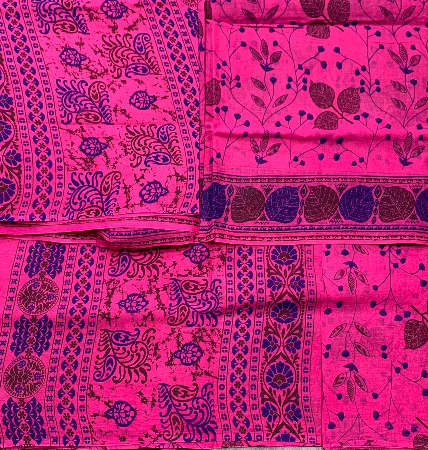 Chettinad Sungudi Cotton Pink Colour with Leaf Design Border