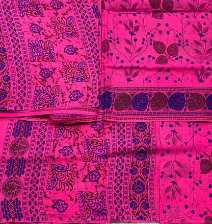 Chettinad Sungudi Cotton Pink Colour with Leaf Design Border