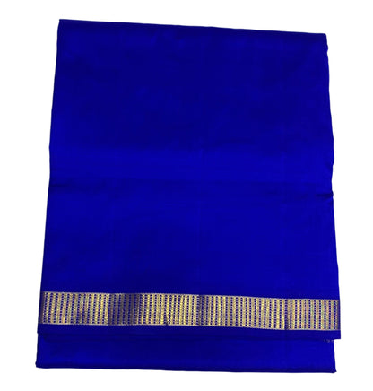 9 yards Pure Kanchipuram Silk Saree Ms Blue Colour with Golden Zari Border