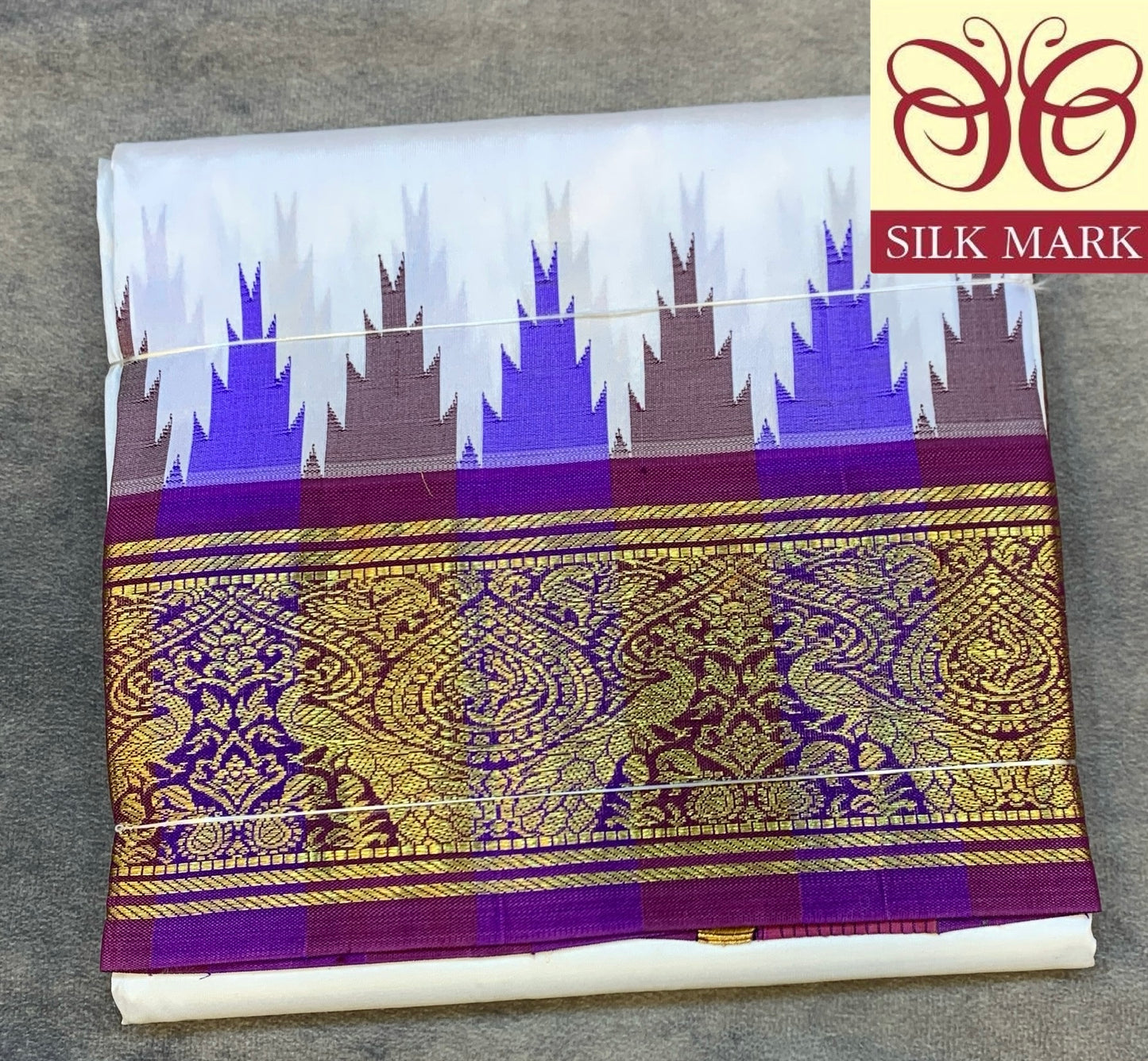 6 Mulam Silk Pooja Towel White Colour with Ganga Jamuna Korvai Border( Pre Order Available)