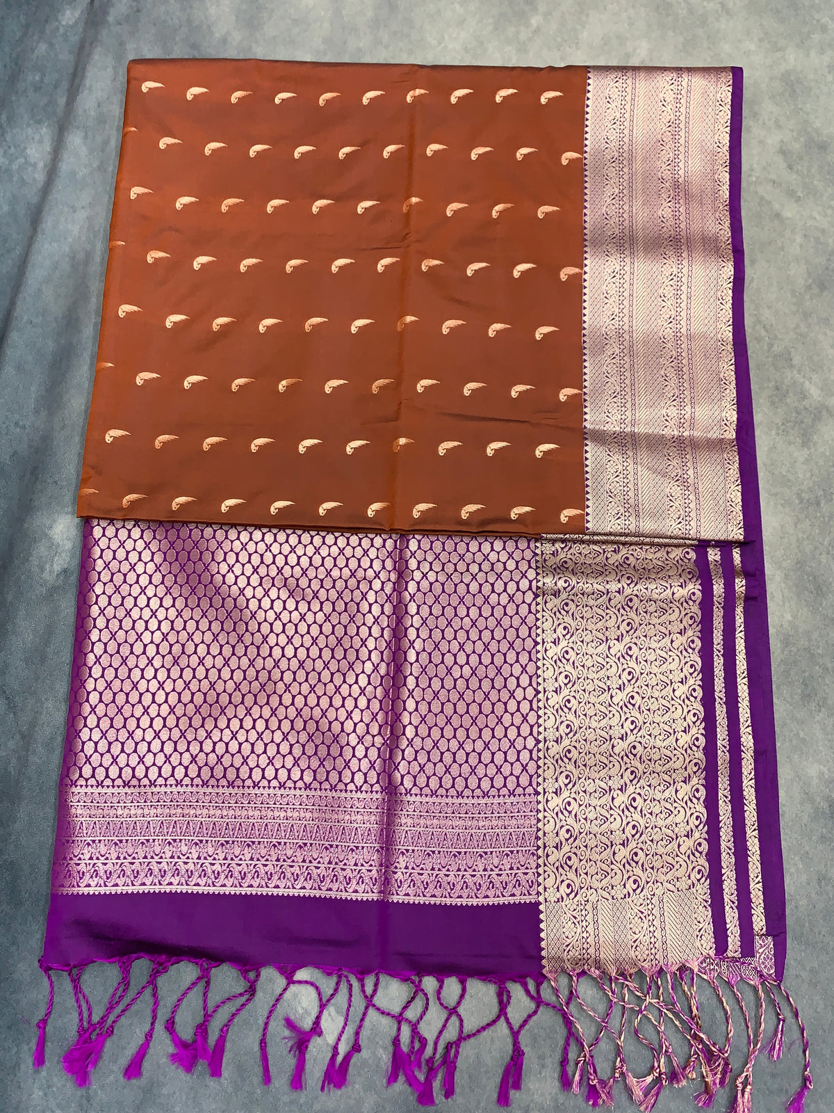 Art Silk Saree Brown Colour with Purple Colour Border