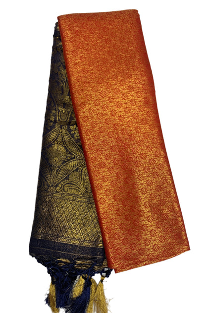 Red shade kuberra pattu with Navy Blue Pallu