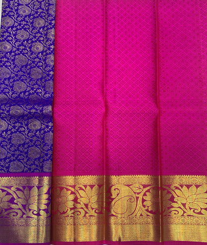 Blue shade Pure kanchipuram Kids Pattu Pavadai with contrast border for newborn to 2 Years