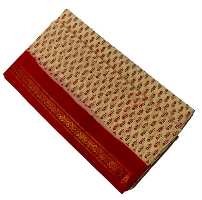 9 yards Cotton Sandal Colour Saree with Red Border