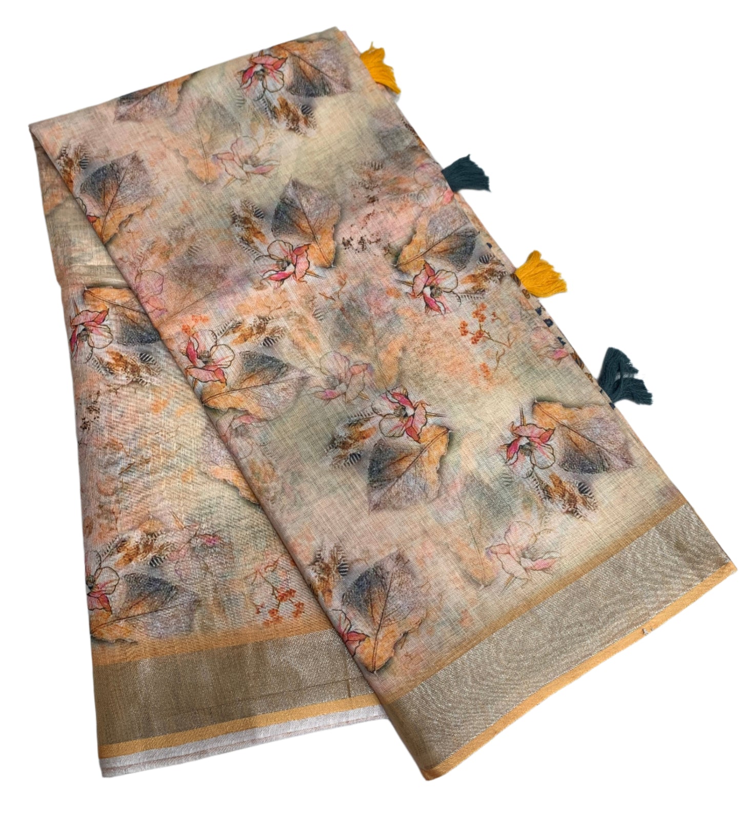 Jute Cotton Saree Light Orange with Thread Border