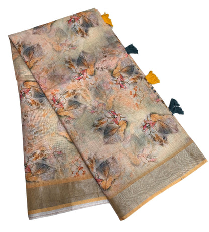 Jute Cotton Saree Light Orange with Thread Border