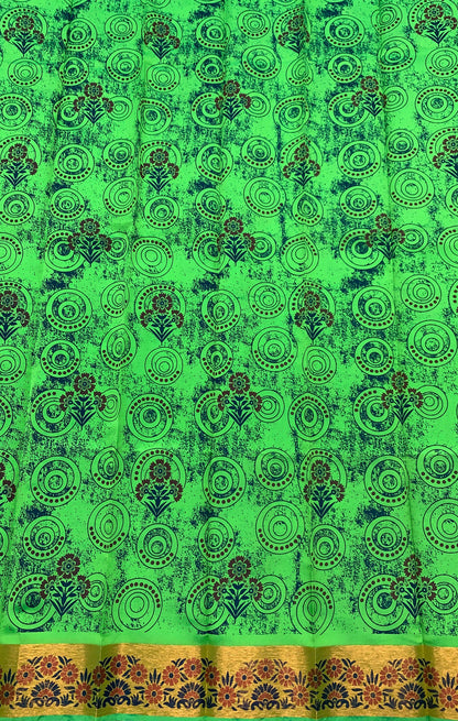 Fancy Cotton Saree Apple Green Colour with Copper Border