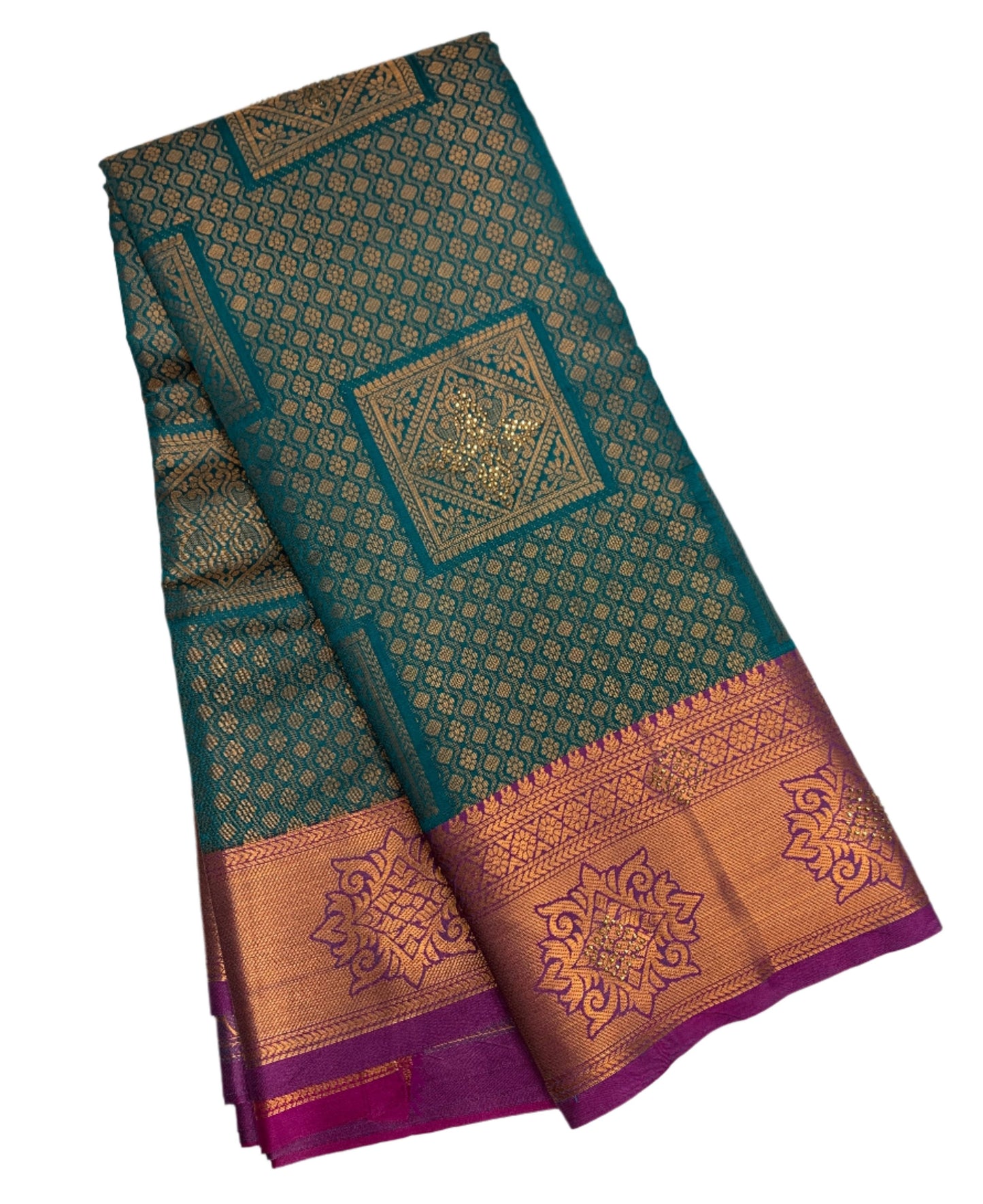 Art Silk Saree Peacock Green Colour with Magenta Border