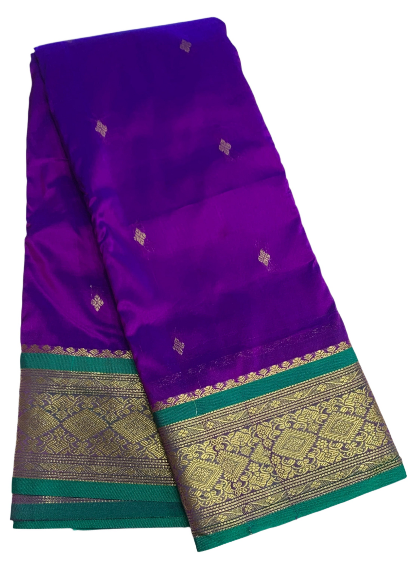 Violet Shade Saree with Golden and Green Border