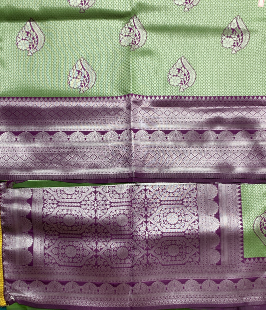 Art Silk Saree Light Olive Green Colour with Magenta Border