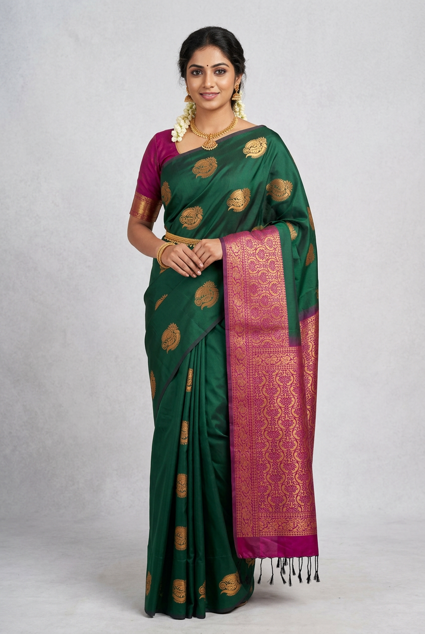Art Silk Saree Green Colour with Borderless