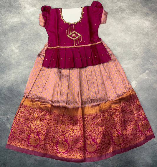 Ready To Wear Lavender Pavadai with Contrast Maroon Blouse