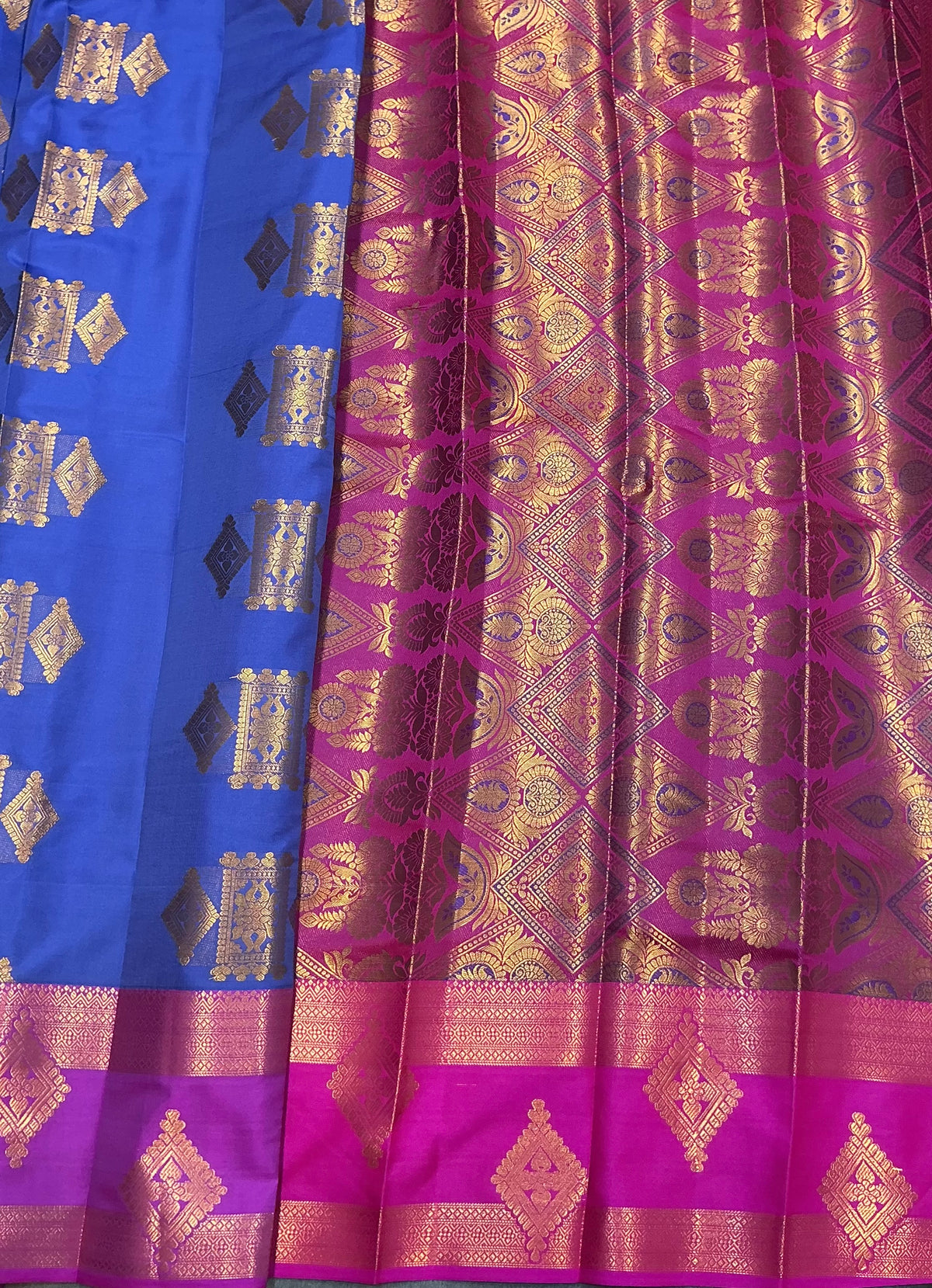 Soft Silk Casual Saree Ink Blue with Rettai Pettu Magenta Colour Border