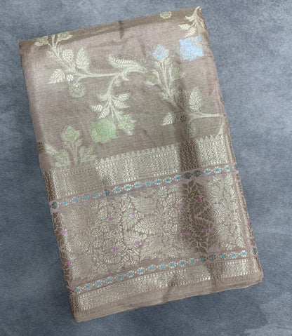 Meenakari Banaras Tissue Silk Saree light brown Colour
