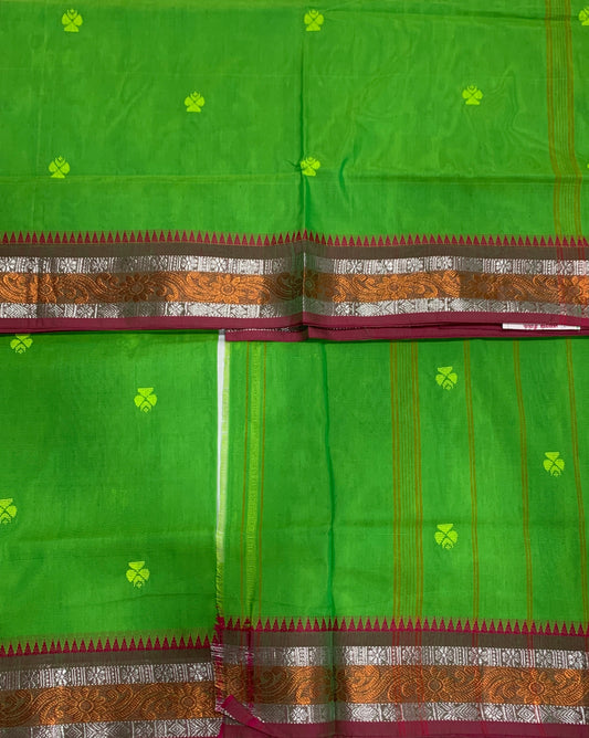 Chettinad Cotton Saree Light Green with Floral Design Border