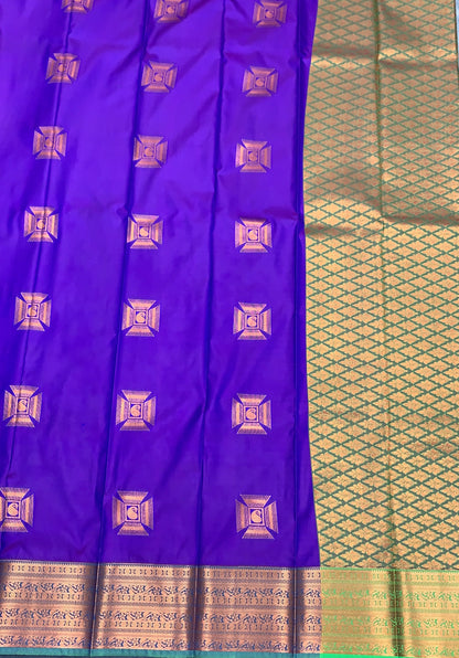 Soft Silk Casual Saree Purple Colour with Green Colour Border